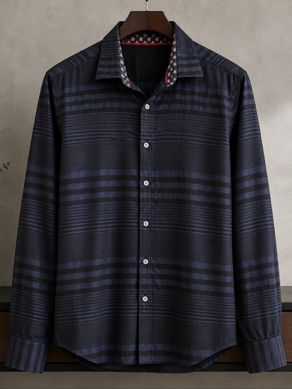 Robert Graham Dark Blue Striped Tailored Fit Button Down Shirt